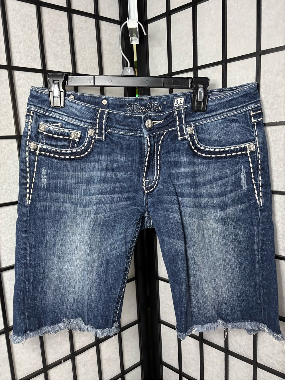 Miss Me Women's Dark Blue Distressed Denim Bermuda Shorts - Size 31